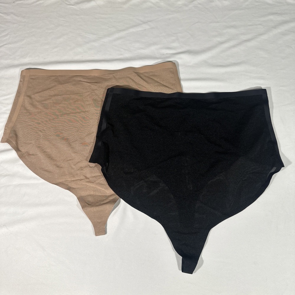 NWT $76 SKIMS [ 2PC 4X ] Power Mesh High Waist Thong In Onyx +‎ Sienna #T2028